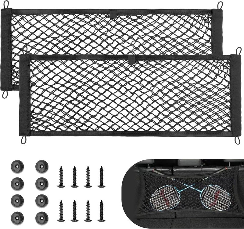 RED WOLF 2 Pcs Universal Cargo Net Pocket Elastic Mesh Netting Car Mesh Pouch for Trunk RV Boats Home Cargo Storage Mesh with Screws and Hooks (25.6'' x 9.8'') - Image 1